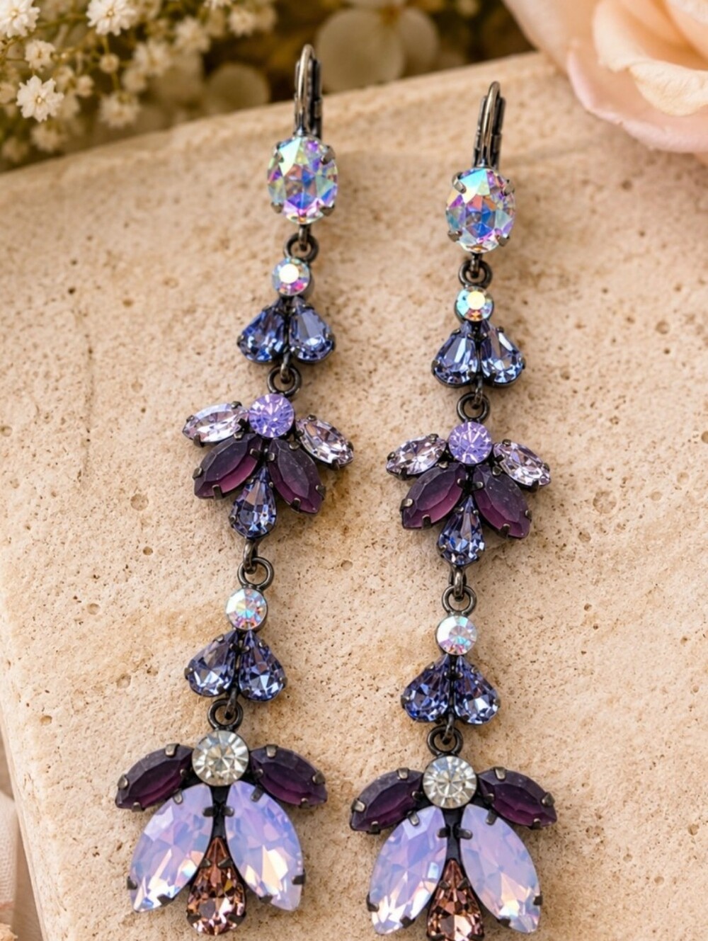 Elegant Purple Crystal Drop Earrings - Women Jewelry